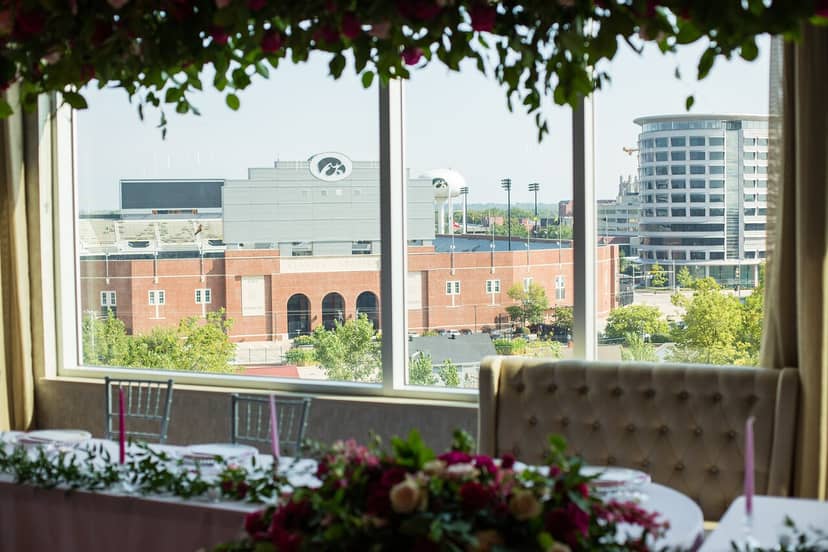 Kinnick + Carver room at The Heights Rooftop with stadium view for corporate and luxury events.