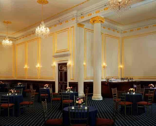 L.W. James Room ballroom with crystal chandeliers, perfect for formal gala or cocktail reception.