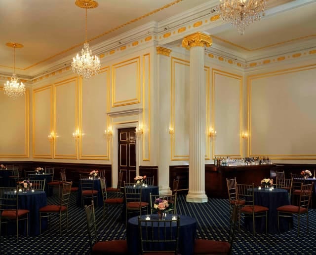 L.W. James Room ballroom with crystal chandeliers, perfect for formal gala or cocktail reception.