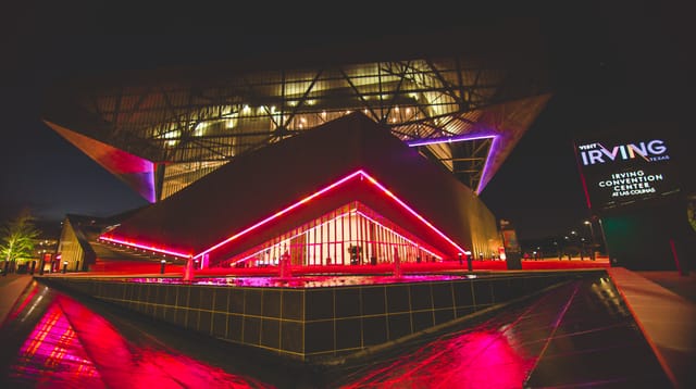 Irving Convention Center Event Plaza: Modern architecture venue for evening gala receptions.