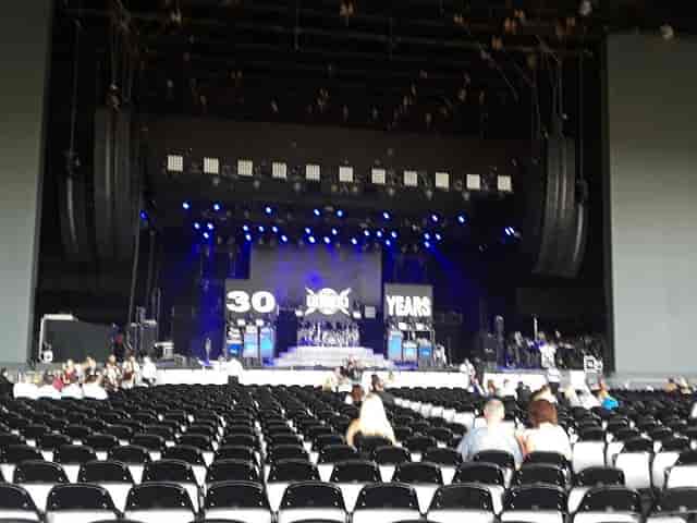 Outdoor stage at Toyota Music Factory for 30th anniversary corporate event and theater seating.