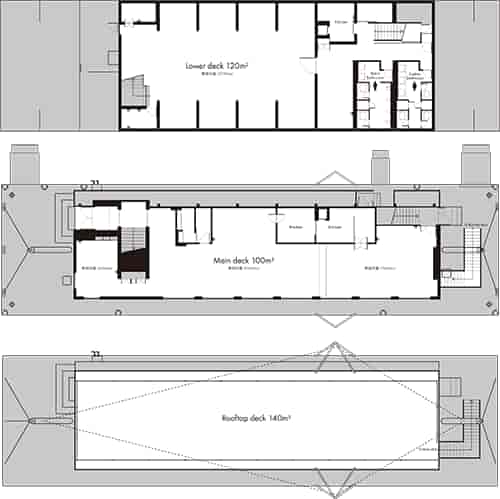 T-LOTUS M floor plan: 100m² Main Deck venue layout for corporate events and private functions.