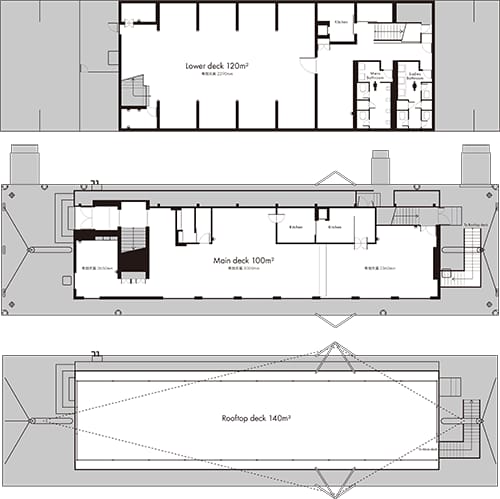 T-LOTUS M floor plan: 100m² Main Deck venue layout for corporate events and private functions.