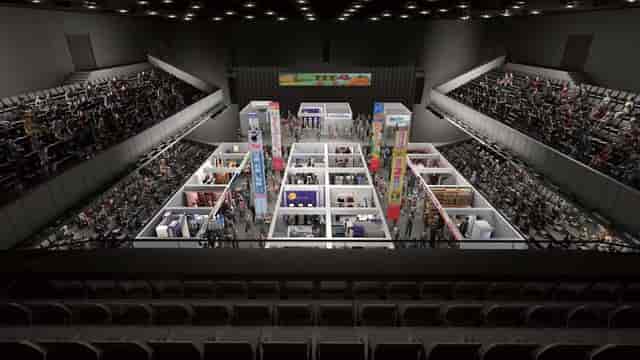 Tachikawa Stage Garden hall: tiered exhibition space for corporate events and trade shows.