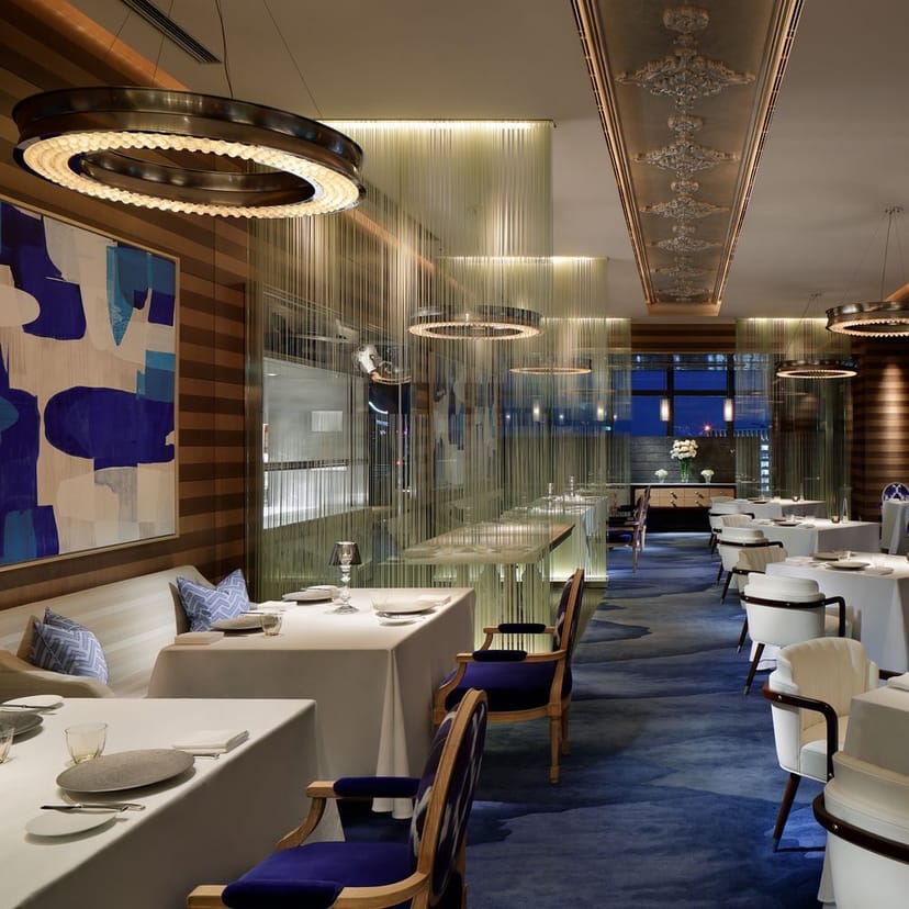 High-end restaurant with ambient lighting for corporate dinners and VIP receptions.