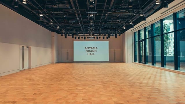 Aoyama Grand Hall venue with floor-to-ceiling windows, ideal for corporate and social events.