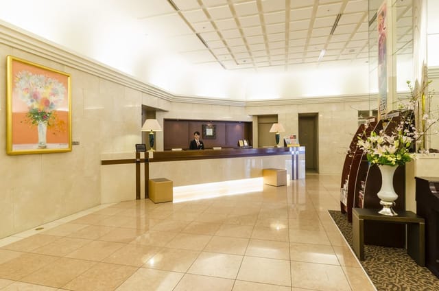 Ginza Creston hotel reception hall, professional corporate event space for seamless check-in.