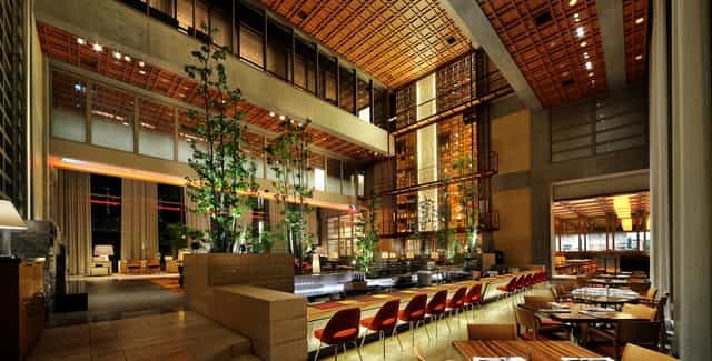 Muromachi Lounge in Tokyo American Club: multi-level atrium for upscale networking and receptions.