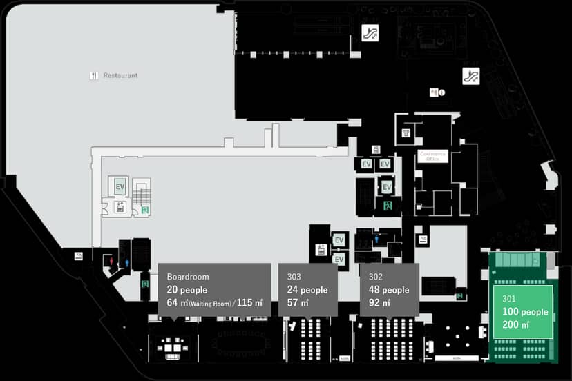Akasaka Intercity Conference Room 301 floor plan for corporate events and business meetings.