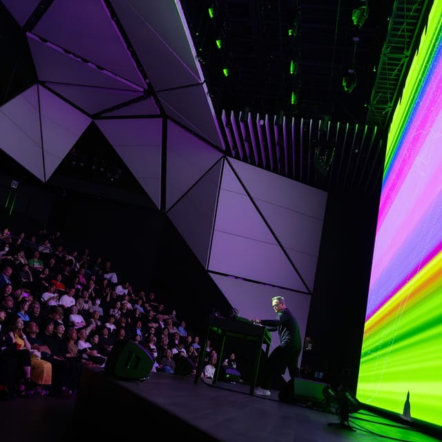 Modern keynote stage at Tokyo Node with LED backdrop for corporate events and conferences.