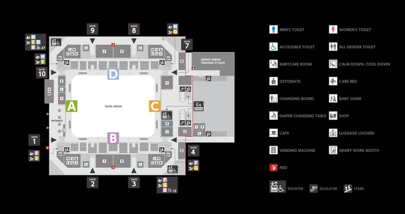 Tokyo Ariake Arena stand floor plan for event logistics and venue crowd management.