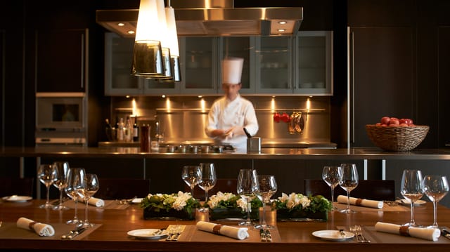 Intimate chef’s table at The French Kitchen, perfect for corporate retreats and VIP events.
