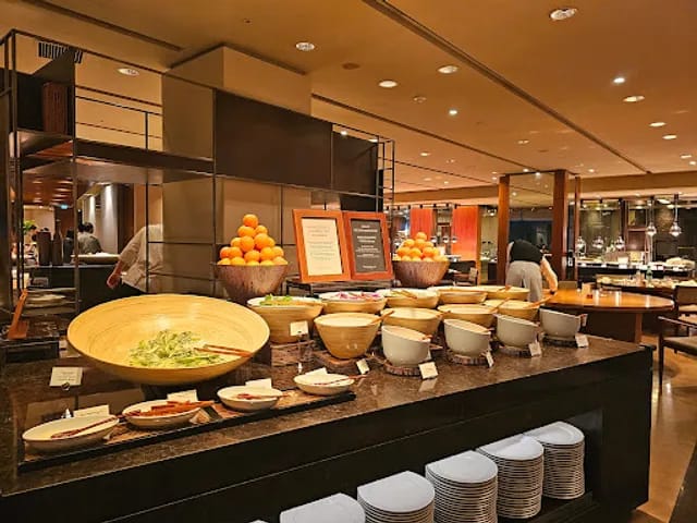 Luxury buffet at The Shilla Seoul hotel: organized catering display for corporate event planning.