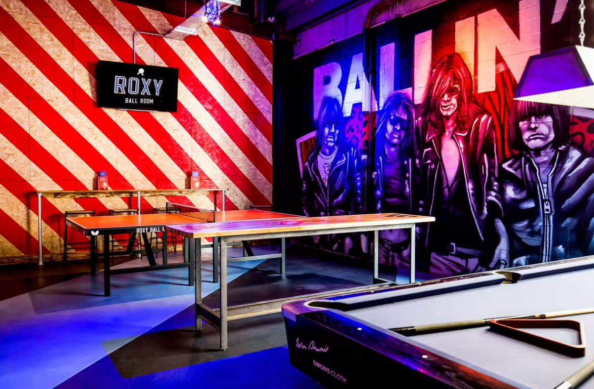 Ramones Area at Roxy Ball Room Liverpool with vibrant murals, ideal for events and gatherings. - Banner