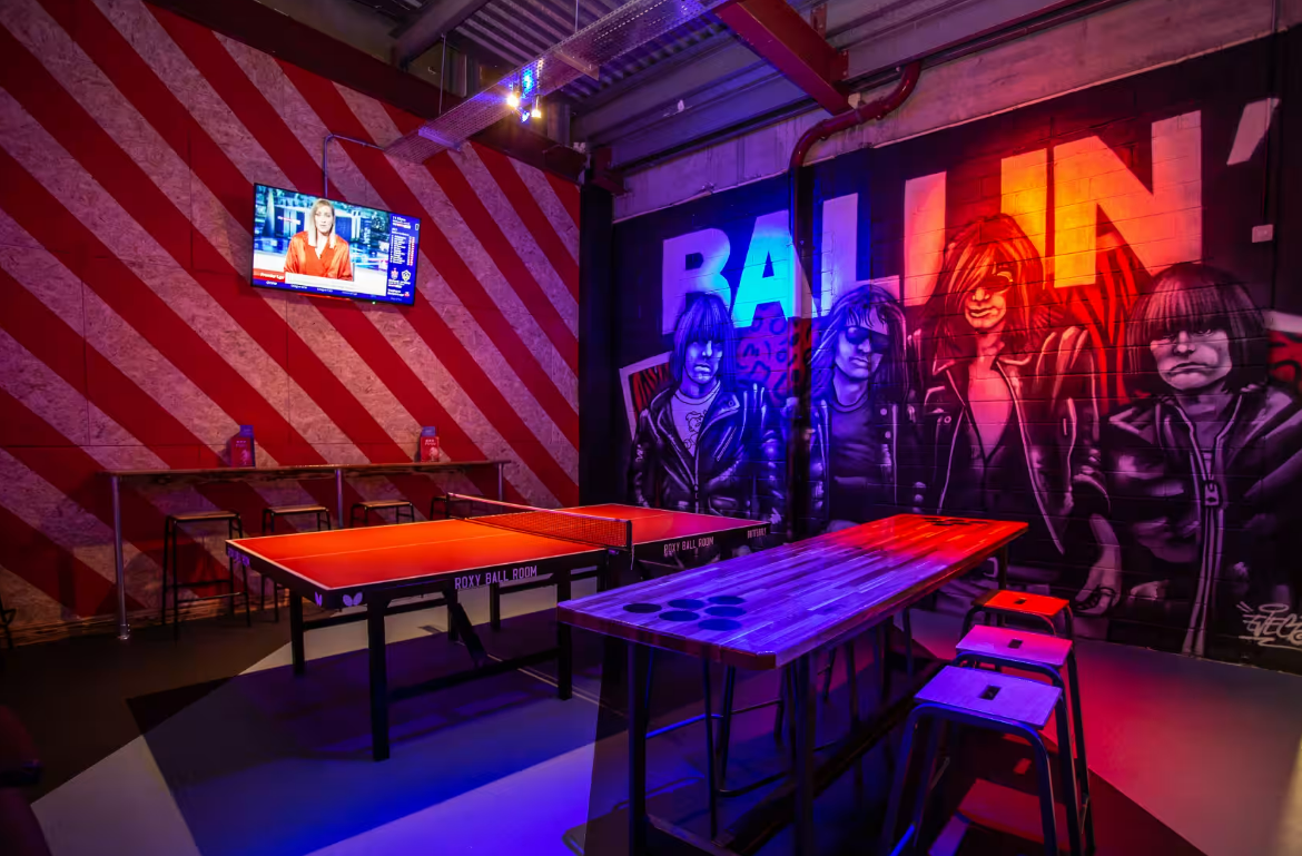 The Ramones Area at Roxy Ball Room, Liverpool, ideal for corporate events with ping pong tables. - Banner