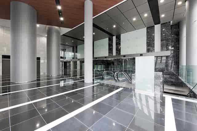 Modern foyer at Bellesalle Shinjuku Central Park for registration desk and gala event.