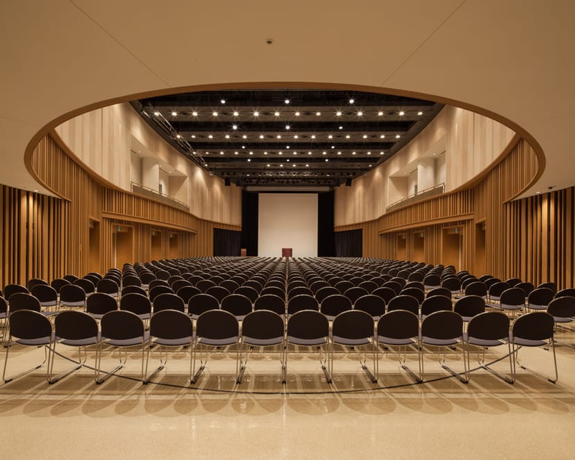 Theater-style Shinagawa Intercity Hall for corporate keynotes and formal presentations.