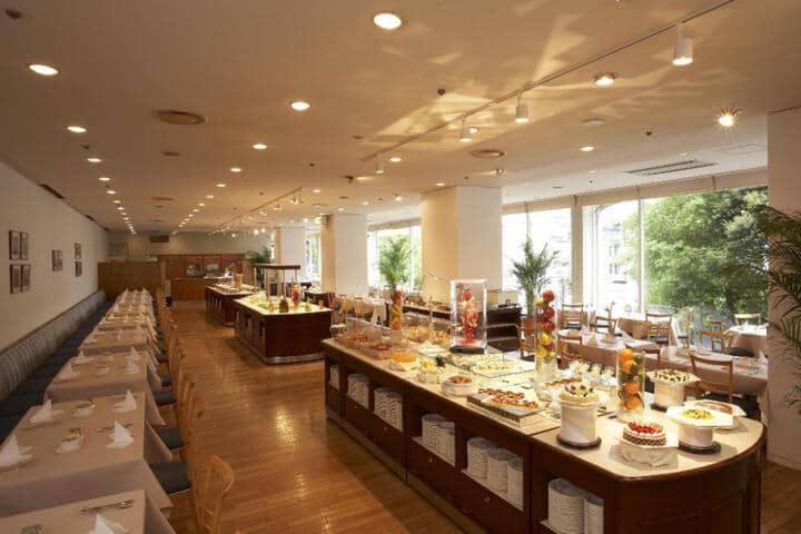 Buffet breakfast setup at Grand Prince Hotel Shin Takanawa Convention Center, corporate event venue.