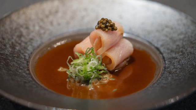 Elegant high-end plated starter for VIP gala or executive dinner at MORI NYC.