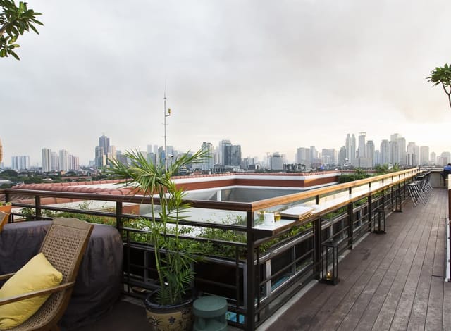 La Vue Rooftop Bar with skyline view for cocktail receptions and networking events.