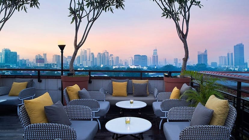 La Vue rooftop bar with city skyline view for sunset networking and VIP corporate events.