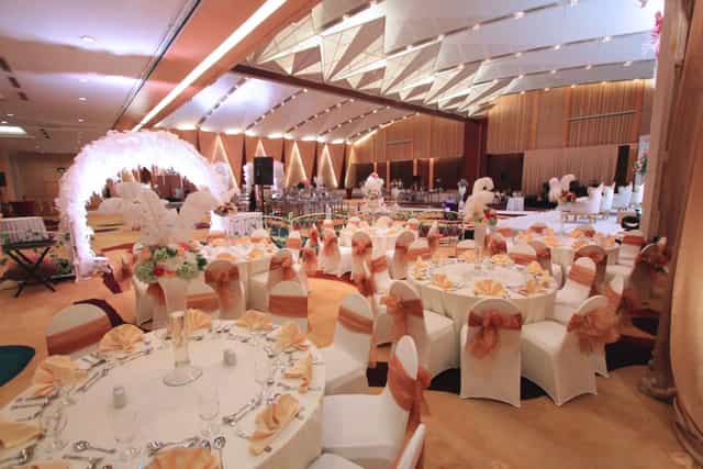 Hotel Ciputra Jakarta ballroom with elegant banquet seating for wedding or gala events.