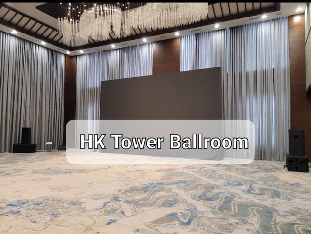 HK Tower Ballroom with LED backdrop for corporate events and professional conferences.