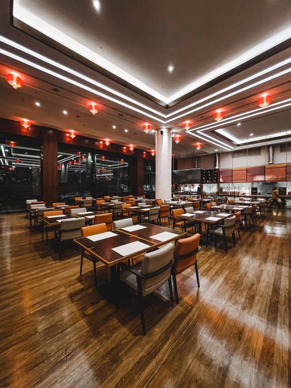 JW Marriott Sailendra banquet hall with hardwood floors for corporate events and social gatherings.