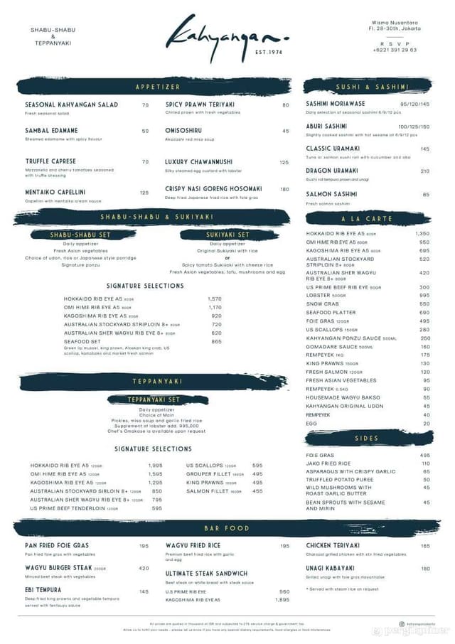 Structured menu for Kahyangan corporate gala dinner and executive lunch catering.