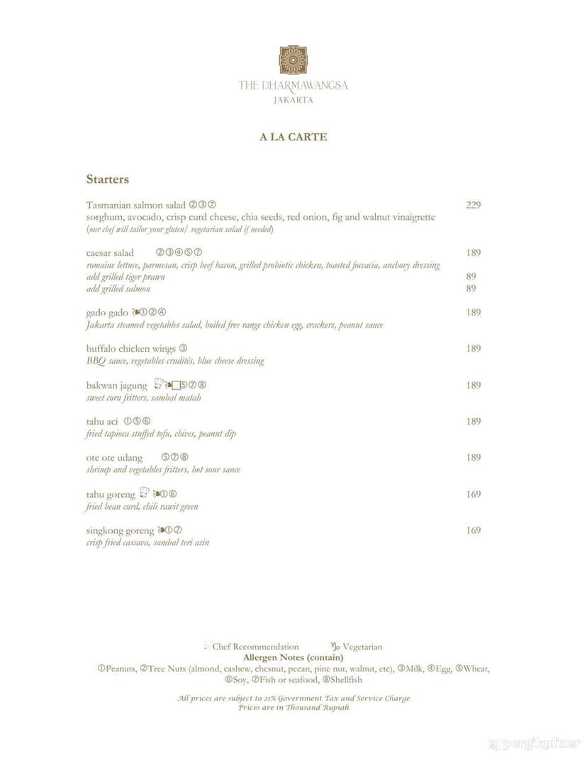 Allergen-aware menu at The Courtyard Jakarta for banquet planning and catering events.