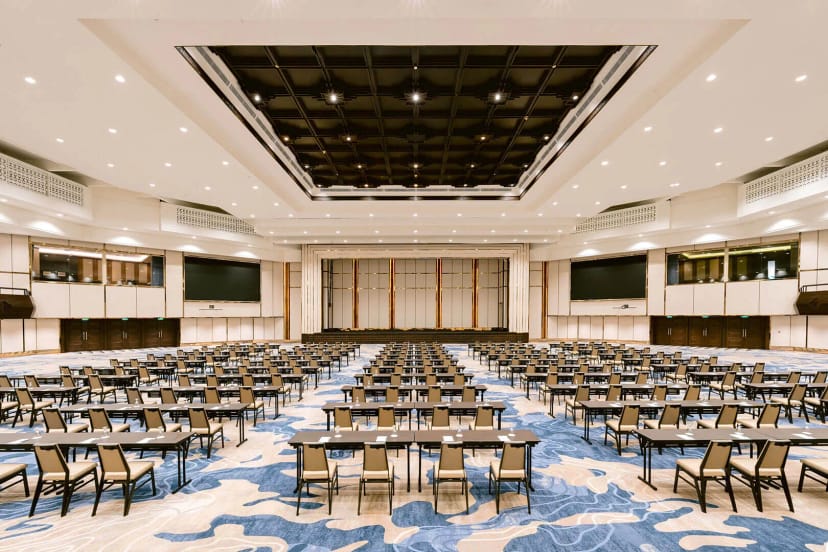 Bali International Convention Centre ballroom with stage for corporate conferences and events.