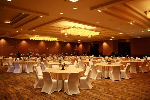 Grand ballroom in Bali International Convention Centre with banquet gala setup.