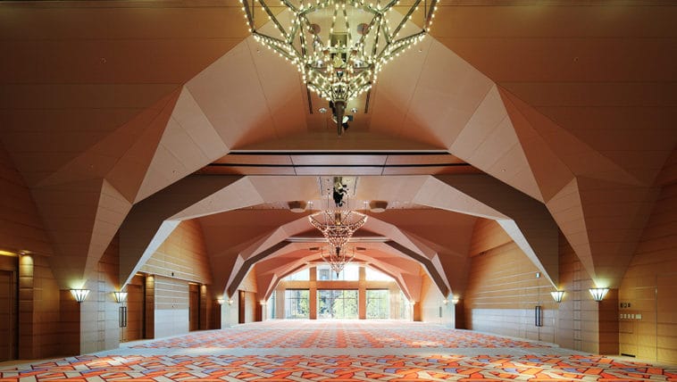Brooklyn Suite ballroom, geometric ceiling arches, luxury gala event, executive function venue.