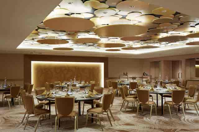 Tokyo Bay Tokyu Hotel banquet hall with illuminated ceiling for corporate events and galas.