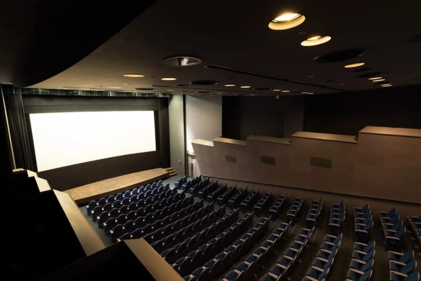 Tiered theater at National Film Archive of Japan for keynote presentations and film screenings.