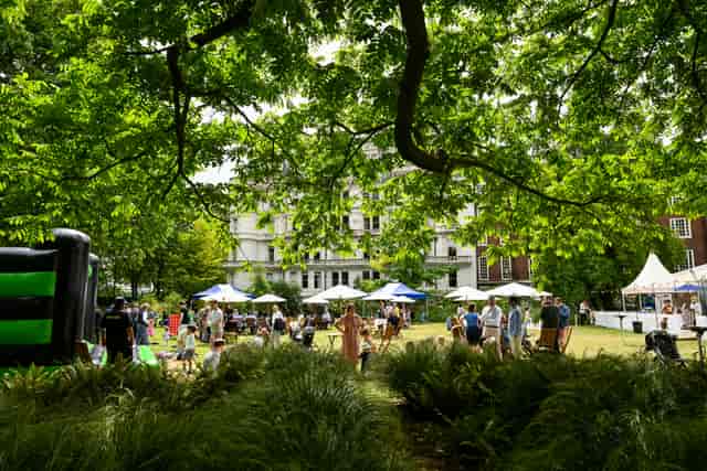 Corporate family day at The Inner Temple pavilion with modular event tents and activity zones.