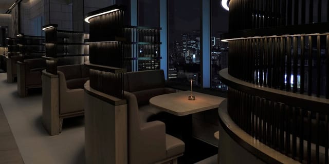 VIP lounge at BALCON TOKYO with modular banquette seating for executive networking events.