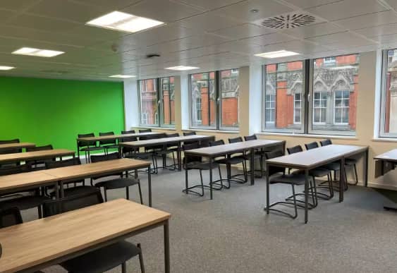 Classroom-style training room at Edmund House for corporate workshops and professional seminars.
