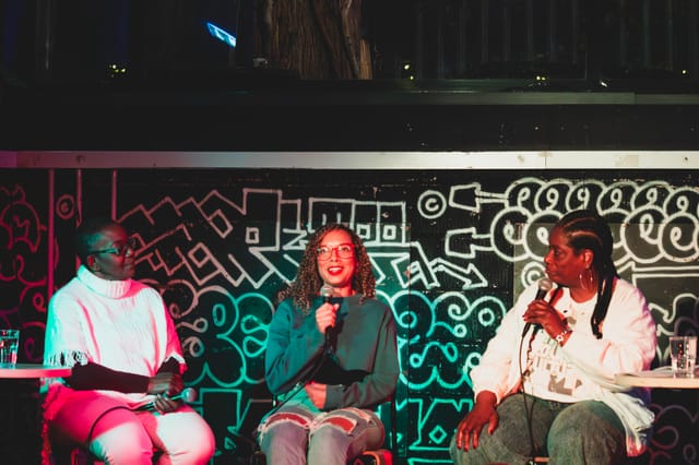 Panel discussion at Grow Hackney Wick cultural venue for creative events.