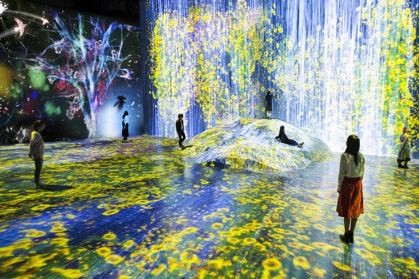 Immersive 360-degree digital art projection at MORI Building MUSEUM for unique event experiences.