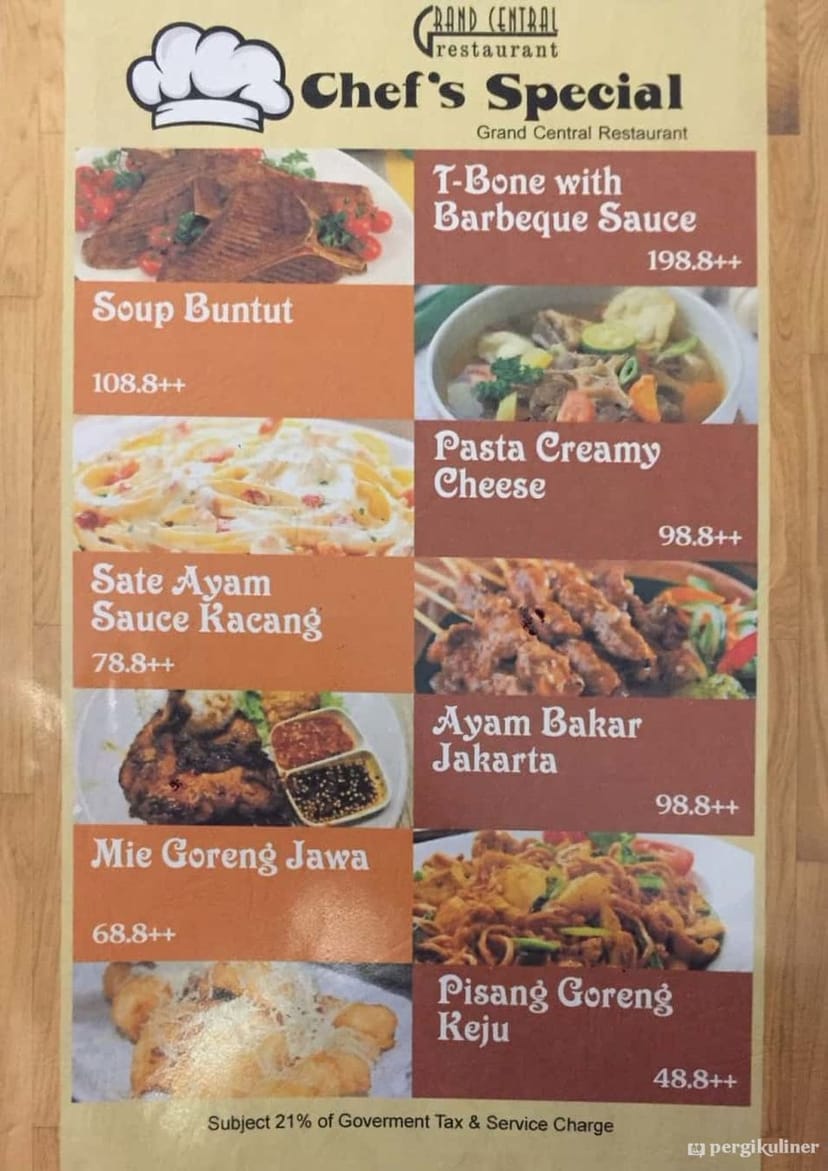 Menu with hidden service charges at Merlynn Park Hotel event catering.