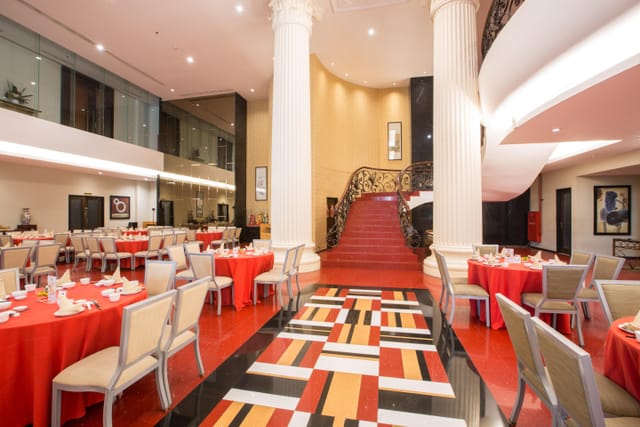 Elegant Merlynn Park Hotel grand staircase venue for banquet event hosting.