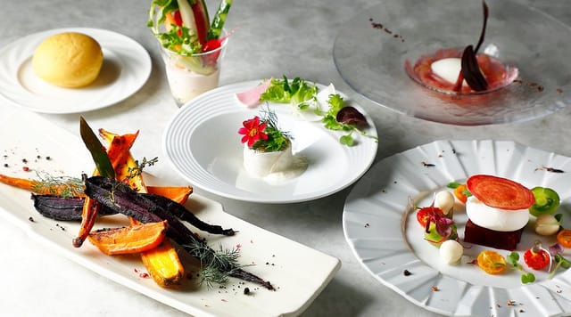 High-end multi-course banquet menu with artistic plating for luxury gala and VIP dinner events.