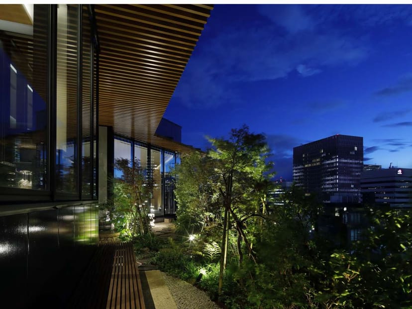 Rooftop garden terrace at Hotel Yaenomidori Tokyo for luxury evening receptions and city events.