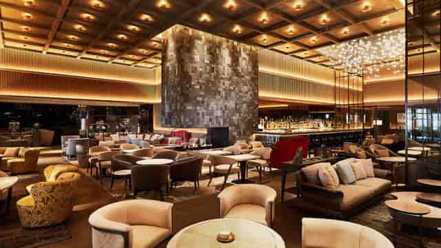 Sophisticated Hudson Lounge conference space for executive networking and VIP events.
