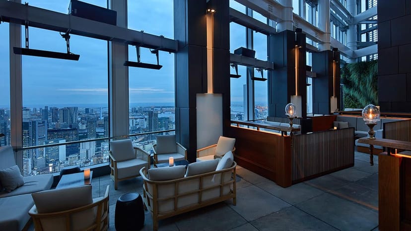 Rooftop bar at Andaz Tokyo with skyline view, ideal for executive VIP receptions and networking.
