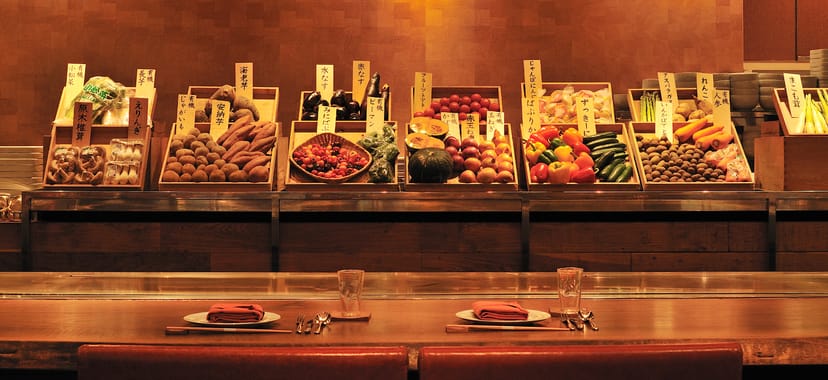 Farm-to-table dining at Keyaki, Tokyo Grand Hotel with vibrant produce displays for event catering.