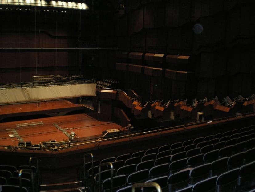 Classic proscenium stage in Grosser Saal theater for keynote events and production venue rental.