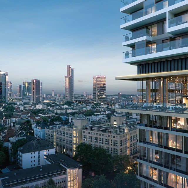 Upscale outdoor terrace at Meliá Frankfurt City for corporate cocktail and networking events.