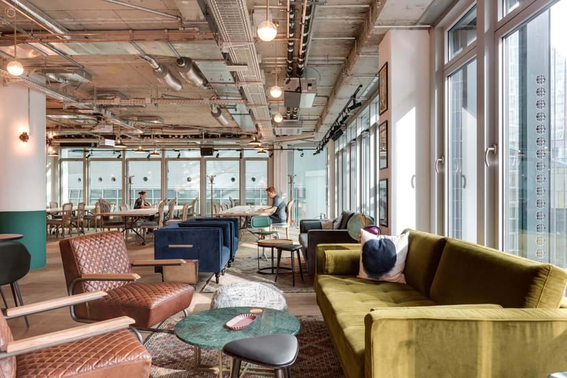 Industrial-chic breakout room at NMY SPACES for networking and corporate events.